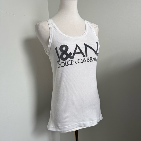 Dolce & Gabbana Jeans Tank Top – Y2K Logo Ribbed White Designer Tank xxl - Picture 2 of 7